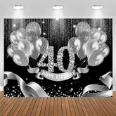 Aperturee - Black Silver Balloons Happy 40Th Birthday Backdrop